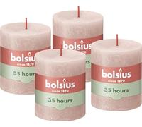 Bolsius Vela rústica de pilar - Rosa suave - Paquete de 4 - Larga duración de combustión de 35 horas - Vela doméstica - Decoración de interiores - Sin perfume - Cera vegana natural - Sin aceite de