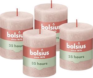 Bolsius Vela rústica de pilar - Rosa suave - Paquete de 4 - Larga duración de combustión de 35 horas - Vela doméstica - Decoración de interiores - Sin perfume - Cera vegana natural - Sin aceite de