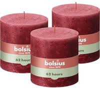 Bolsius - Vela XXL - Rojo - 3 unidades - 10 x 10 cm - Velas decorativas para el hogar - Duración de combustión 62 horas - sin perfumar - Cera vegetal natural - Sin aceite de palma