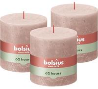 Bolsius - Vela XXL - Rosa - 3 unidades - 10 x 10 cm - Velas decorativas para el hogar - Duración de combustión 62 horas - sin perfumar - Cera vegetal natural - Sin aceite de palma