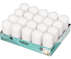 Bolsius Velas básicas para decoración, cera, blanco, tamaño de cera individual: H 9,8 cm, Ø 4,8 cm, 20 piezas