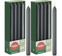 Bolsius - Velas cónicas - antracita - 8 unidades - 23 cm - larga duración de combustión de 8 horas - sin perfume - 25% cera natural vegana - sin aceite de palma (Paquete de 2)