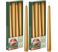 Bolsius Velas cónicas - Color dorado metálico - Paquete de 8-9.65 pulgadas - Velas decorativas para el hogar - Tiempo de combustión de 7 horas - Sin perfume - Cera vegana natural Sin aceite de palma