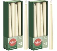Bolsius - Velas cónicas - Color marfil - 8 unidades- Velas decorativas para el hogar - Tiempo de combustión de 7 horas - Sin perfume - Cera vegana natural - Sin aceite de palma (Paquete de 2)