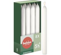Bolsius - Velas cónicas de cena - blanco - paquete de 8-17 x 2 cm - larga duración de combustión de 5 horas - sin perfume - cera vegana natural - sin goteo - sin aceite de palma
