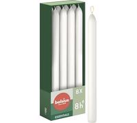 Bolsius - Velas cónicas para cena - Color blanco - 8 unidades - 23 x 2 cm - Larga duración de combustión de 8 horas - sin perfume - cera natural vegana - sin goteo - sin aceite de palma