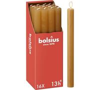 Bolsius - Velas cónicas para cenas - amarillo - paquete de 16 unidades - larga duración de combustión de 13 horas - vela doméstica - sin perfume - cera natural vegana - 27 x 2,3