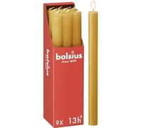 Bolsius - Velas cónicas para cenas - color amarillo - paquete de 9 - duración de combustión de 13 horas - vela para el hogar - sin perfume - cera natural vegana - 27 x 2,3 cm