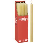 Bolsius - Velas cónicas para cenas - color beige - paquete de 9 - larga duración de combustión de 13 horas - vela doméstica - sin perfume - cera natural vegana - 27 x 2,3 cm