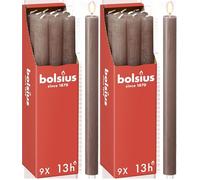 Bolsius - Velas cónicas para cenas - color gris pardo - 9 unidades - larga duración de combustión de 13 horas - sin perfume - cera natural vegana - 27 x 2,3 cm - sin aceite de palme (Paquete de 2)