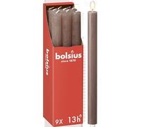 Bolsius - Velas cónicas para cenas - color gris pardo - 9 unidades - larga duración de combustión de 13 horas - sin perfume - cera natural vegana - 27 x 2,3 cm - sin aceite de palme