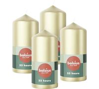 Bolsius - Velas de pilar - Plata Metálica - 4 unidades - 12 x 6 cm - Duración de combustión de 33 horas - Velas decorativas - Sin perfume - 5% de cera vegana natural - Sin aceite de palma