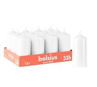 Bolsius - Velas lisas - Blanco - 12 unidades - 12 x 6 cm - Velas decorativas para el hogar - Tiempo de combustión 33 horas - Sin perfume - Contiene cera vegetal natural - Sin aceite de palma