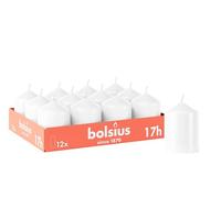 Bolsius - Velas lisas - Blanco - 12 unidades - 8 x 6 cm - Velas decorativas para el hogar - Tiempo de combustión 17 horas - Sin perfume - Contiene cera vegetal natural - Sin aceite de palma