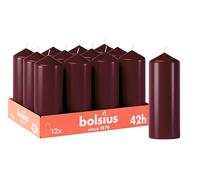 Bolsius - Velas lisas - Burdeos - 12 unidades - 15 x 6 cm - Velas decorativas para el hogar - Tiempo de combustión 42 horas - Sin perfume - Contiene cera vegetal natural - Sin aceite de palma