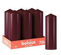 Bolsius - Velas lisas - Burdeos - 6 unidades - 20 x 7 cm - Velas decorativas para el hogar - Tiempo de combustión 75 horas - Sin perfume - Contiene cera vegetal natural - Sin aceite de palma