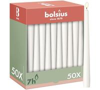 Bolsius Velas lisas de punta blanca - 50 unidades - 24,5 cm - Velas decorativas para el hogar - Tiempo de combustión 7 horas - Sin perfume - Contiene cera vegetal natural - Sin aceite de palma