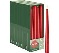 Bolsius - Velas lisas de punta - Rojo - 32 unidades en caja - Vela decorativa - Tiempo de combustión 7 horas - Sin perfume - Contiene protección vegetal natural - Sin aceite de palma