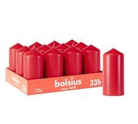 Bolsius - Velas lisas - Rojo - 12 unidades - 12 x 6 cm - Velas decorativas para el hogar - Tiempo de combustión 33 horas - Sin perfume - Contiene cera vegetal natural - Sin aceite de palma