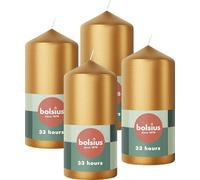 Bolsius - Velas pilar - Color dorado metálico - paquete de 4 unidades - 12 x 6 cm - larga duración de combustión de 33 horas - sin perfume - cera vegana natural - sin aceite de palme