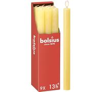Bolsius - Velas rústicas - Amarillo - 9 unidades - 27 x 2,3 cm - Duración de combustión 13 horas - Sin perfume - Cera vegetal natural - Sin aceite de palma
