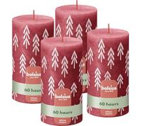 Bolsius Velas rústicas con diseño de silueta - rojo con texto - 4 unidades - 13 x 7 cm - larga duración - vela doméstica - cera vegana - sin aceite de palma - decoración navideña