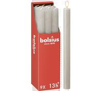 Bolsius - Velas rústicas - Gris claro - 9 unidades - 27 x 2,3 cm - Duración de combustión 13 horas - Sin perfume - Cera vegetal natural - Sin aceite de palma