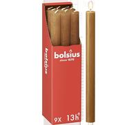 Bolsius - Velas rústicas - marrón claro - Juego de 9 unidades - Longitud de combustión 13 horas - sin perfume - Cera vegetal natural - Sin goteo - sin aceite de palma - 27 x 2,3 cm