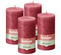 Bolsius Velas rústicas - rojo - 4 unidades - 13 x 7 cm - duración de combustión 60 horas - sin perfume - cera vegetal natural - sin aceite de palma