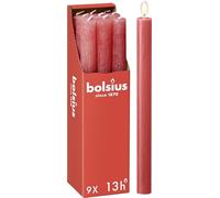 Bolsius - Velas rústicas - Rosa - 9 unidades - 27 x 2,3 cm - Duración de combustión 13 horas - Sin perfume - Cera vegetal natural - Sin aceite de palma