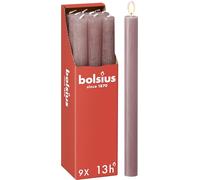 Bolsius - Velas rústicas - Rosa viejo - Juego de 9 unidades - Longitud de combustión 13 horas - sin perfume - Cera vegetal natural - Sin goteo - Sin aceite de palma - 27 x 2,3 cm