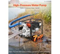Bomba de agua a gasolina, de 50.8 mm, con un caudal de 158 galones por minuto, bomba portátil para transferencia de agua con capacidad para sólidos, motor de gasolina de 7 HP, con manguera de descarga