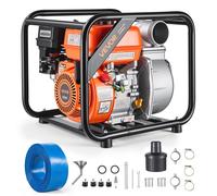 Bomba de agua portátil a gasolina VEVOR, de 50,8 mm, 128 GPM, 6 CV, para transferencia de agua y aguas residuales semitratadas, con motor de gasolina, manguera de descarga de 7,62 metros, estructura r