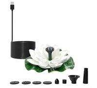 Bomba de fuente USB Lotus para espacios al aire libre, incluyendo baños de pájaros y estanques decorativos con múltiples opciones de boquilla y flujo constante (blanco)