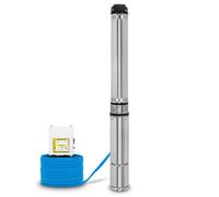 Bomba de pozo sumergible EBERTH de 4 pulgadas. Bomba para pozos fabricada en acero inoxidable, eléctrica, con una potencia de 750W. Diámetro de la bomba: 4 pulgadas (10 cm). Rosca de conexión: 1 1/2 p