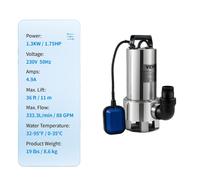 Bomba sumergible para aguas residuales, con motor eléctrico de alto rendimiento, eficiente extracción de agua, 1300W, 1,75 CV, modelo para la Unión Europea