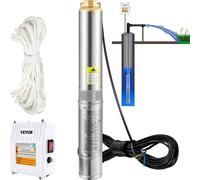 Bomba sumergible para pozos profundos, 370W, 230V/50Hz, caudal de 110 litros por minuto, altura de elevación de 44 metros, con cable de 20 metros y caja de control externa. Bombas de agua de acero ino