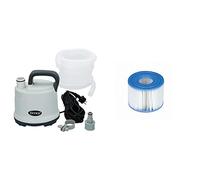 Bomba vaciado drenaje para piscinas INTEX con manguera 5 metros + 55000 Pack de 2 cartuchos SPA tipo S1, altura de 7.5 cm y diámetros de 10.8/4 cm