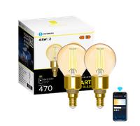 Aigostar Bombilla Inteligente Alexa, Bombilla Led E14 Vintage, G45 Ámbar Tipo Globo, 4.5W, 470LM, Regulable Cálida a Fría 2700K a 6500K, Compatible con Alexa y Google home, 2 Unidads