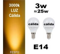 BOMBILLA LED CASQUILLO PEQUEÑO E14,PACK 2 UNIDADES ,LUZ CALIDA/BLANCA, 3W/6W/9W REDONDO PEQUEÑO ,CM,FESPU 2 warm 3w