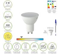 Bombilla led dicroica rosca gu10. 5 watt. equivale a 30 watt. 500 lumenes. luz cálida (2700º k)