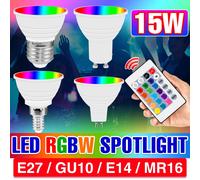 Bombilla LED E27/E26 de 15W, foco RGBW GU10 IR, lámpara de techo con Control remoto, bombillas LED para araña E14 MR16 para decoración de fiesta en casa Milky white cover