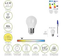 Bombilla led esfera rosca e27. 6.5 watt. equivale a 50 watt. 806 lumen