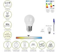 Bombilla led esfera rosca e27. 6.5 watt. equivale a 50 watt. 806 lumenes. luz neutra 4000º k.