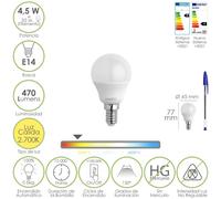Bombilla led esferica rosca e14 4.5 watt. equivale a 35 watt. 470 lumenes. luz cálida (00º k)
