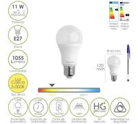 Bombilla led estandar rosca e27. 11 watt. equivale a 90 watt. 1055 lumenes. luz calida (3000º k.) dimerable
