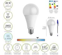 Bombilla led estandar rosca e27. 20 watt. equivale a 150 watt. 2452 lumenes. luz fria (6500º k.)