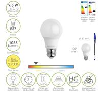 Bombilla led estandar rosca e27. 9.5 watt. equivale a 75 watt. 1055 lumenes. luz cálida (2700º k)