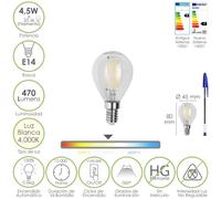 Bombilla led filamento esfera rosca e14. 4,5 watt. equivale a 35 watt. 470 lumenes. luz neutra 4000º k.