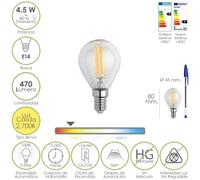 Bombilla led filamento esfera rosca e14. 4,5 watt. equivale a 40 watt. 470 lumenes. luz cálida (2700º k.)